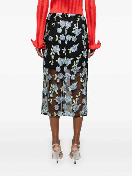 Fuste ROTATE Birger Christensen Black Pencil Skirt With Mesh Panels And All-Over Floral Motif In Tech Fabric Woman Black Femei (BM 16825007) 4