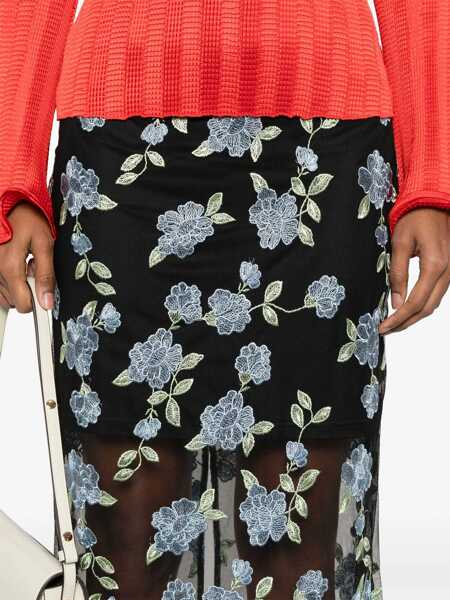 Fuste ROTATE Birger Christensen Black Pencil Skirt With Mesh Panels And All-Over Floral Motif In Tech Fabric Woman Black Femei (BM 16825007) 5