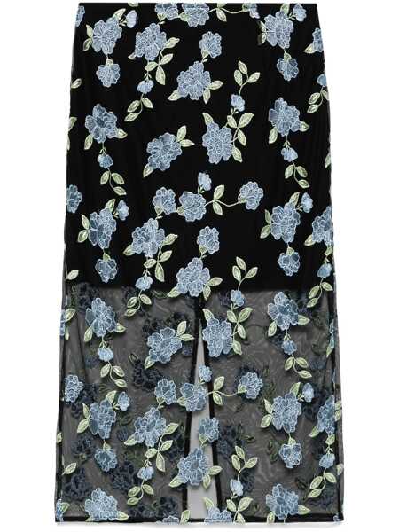 Fuste ROTATE Birger Christensen Black Pencil Skirt With Mesh Panels And All-Over Floral Motif In Tech Fabric Woman Black Femei (BM 16825007) 1