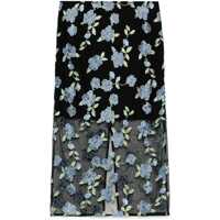 Fuste Black Pencil Skirt With Mesh Panels And All-Over Floral Motif In Tech Fabric Woman Femei