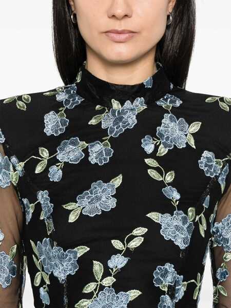 Rochii ROTATE Birger Christensen Black High Neck Mini Dress With Semi Sheer Sleeves And All-Over Floral Motif In Tech Fabric Woman Black Femei (BM 16825037) 5