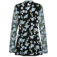 Rochii Black High Neck Mini Dress With Semi Sheer Sleeves And All-Over Floral Motif In Tech Fabric Woman Femei