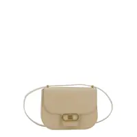 Genti de umar Beige Shoulder Bag With Metal Gancini Detail On The Front In Hammered Leather Woman Femei