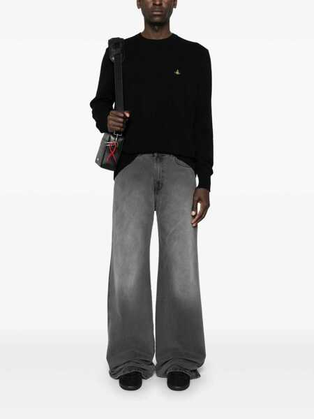 Pulovere Vivienne Westwood Alex Black Crewneck Sweater With Orb Logo Detail On The Front In Wool And Cashmere Woman Black Barbati (BM 16828835) 2