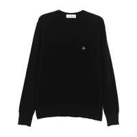 Pulovere 'Alex' Black Crewneck Sweater With Orb Logo Detail On The Front In Wool And Cashmere Woman Barbati