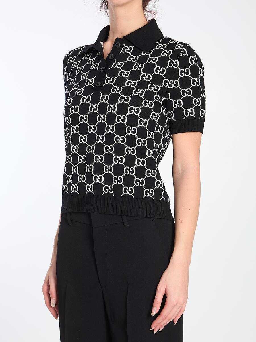 Tricouri Polo Gucci Reversible Gg Wool Jacquard Polo Shirt Black Femei (BM 16829441) 2