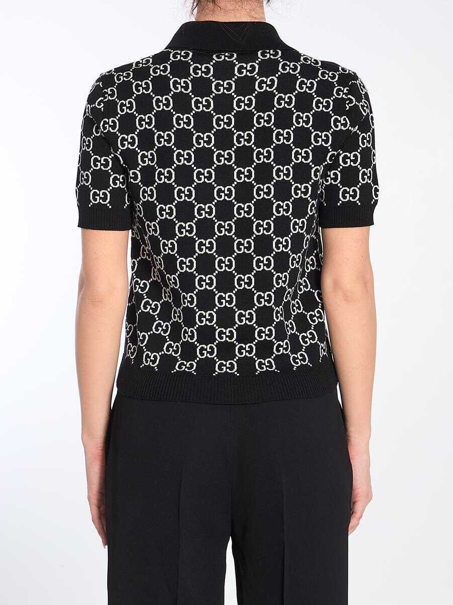 Tricouri Polo Gucci Reversible Gg Wool Jacquard Polo Shirt Black Femei (BM 16829441) 4