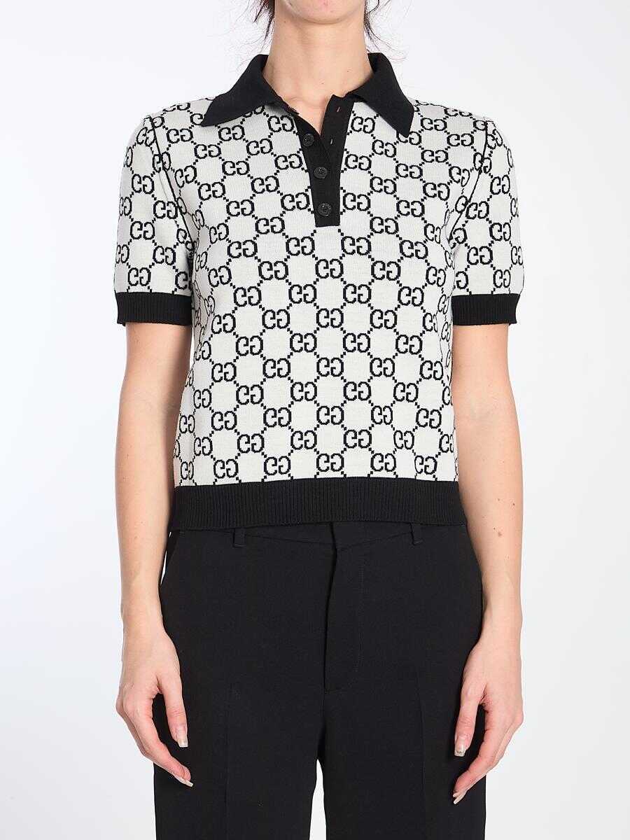 Tricouri Polo Gucci Reversible Gg Wool Jacquard Polo Shirt Black Femei (BM 16829441) 5