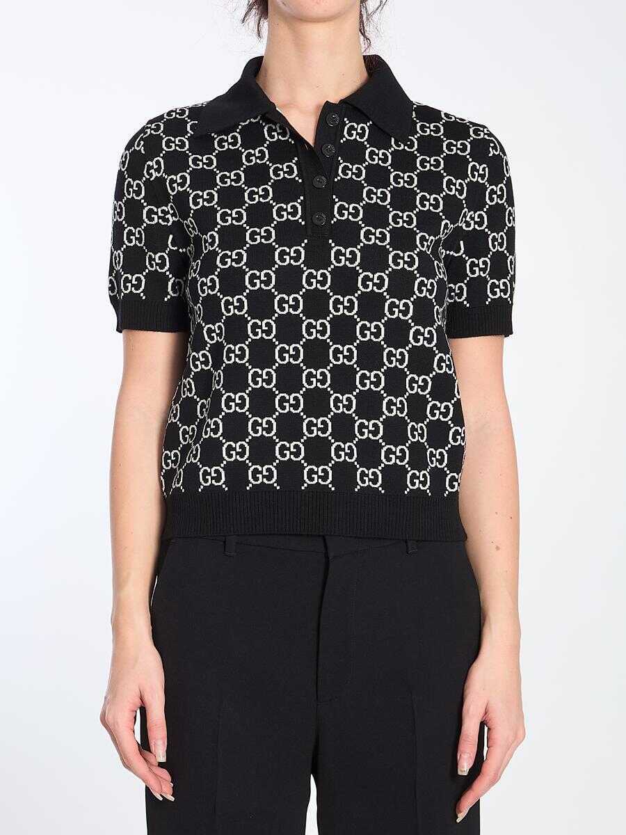 Tricouri Polo Gucci Reversible Gg Wool Jacquard Polo Shirt Black Femei (BM 16829441) 1