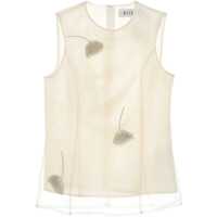 Topuri White Sleeveless Crewneck Top With Tulip Embroidery In Silk Woman Femei