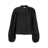 Topuri Black Top With Mandarin Collar And Front And Rear Gathers In Silk Woman Femei