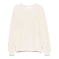 Pulovere White Knit Crewneck Sweater In Cotton And Cashmere Blend Woman Femei