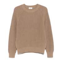 Pulovere Brown Knit Crewneck Sweater In Cotton And Cashmere Blend Woman Femei