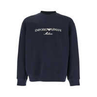 Pulovere Blue Crewneck Sweatshirt With Maxi Logo Lettering On The Front In Cotton Blend Stretch Man Barbati