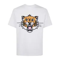 Tricouri White T-Shirt With Happy Tiger Print On The Front In Cotton Man Barbati