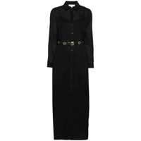 Rochii Black Long Dress With Classic Collar And Waist Belt In Cotton Woman Femei