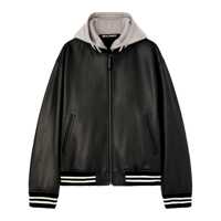 Geci Palm Angels Curved Logo Leather Bomber Black - Off W Barbati