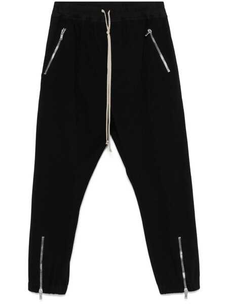 Pantaloni Rick Owens Black Track Pants With Oversized Drawstring In Wool Man Black Barbati (BM 16846385) 1