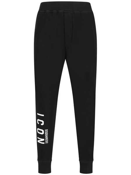 Pantaloni DSQUARED2 Black Pants With Elastic Waist And Logo Lettering On The Leg In Cotton Man Black Barbati (BM 16847486) 1