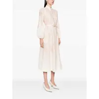 Imbracaminte ZIMMERMANN Dama - Rochii ZIMMERMANN Crush Multicolor Midi Dress With Puffed Sleeves And Adjustable And Removable Belt In Linen Woman MULTICOLOR Femei (BM 16851554) - B-mall.ro