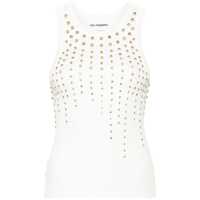 Topuri White Top With Crystals Decorations On The Front In Cotton Woman Femei
