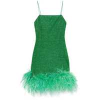 Rochii 'Lumiere Plumage' Green Sleeveless Slip Dress With Tonal Feathered Hem In Tech Fabric Stretch Woman Femei