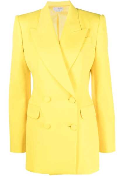 Sacouri Alexander McQueen Double-Breasted Wool Blazer With Peak Lapel And Covered Butt Yellow Femei (BM 16858662) 1