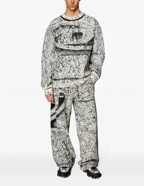 Bluze de trening Diesel Red Tag Cracked Effect S-Macoval Crew-Neck Sweatshirt Black & White Barbati (BM 16858713) 2