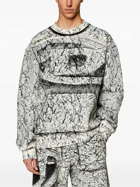 Bluze de trening Diesel Red Tag Cracked Effect S-Macoval Crew-Neck Sweatshirt Black & White Barbati (BM 16858713) 3