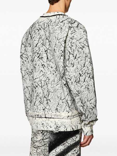 Bluze de trening Diesel Red Tag Cracked Effect S-Macoval Crew-Neck Sweatshirt Black & White Barbati (BM 16858713) 4
