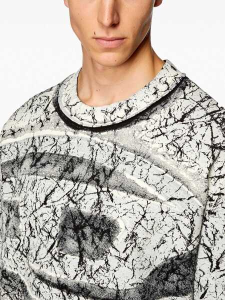 Bluze de trening Diesel Red Tag Cracked Effect S-Macoval Crew-Neck Sweatshirt Black & White Barbati (BM 16858713) 5