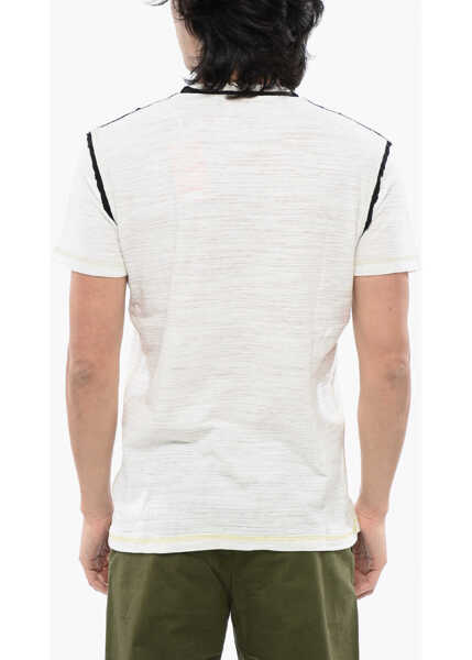 Tricouri Diesel Red Tag Slub Cotton T-Diegor-V-Raw T-Shirt With Flocked Prin White Barbati (BM 16858728) 2