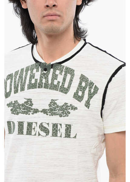 Tricouri Diesel Red Tag Slub Cotton T-Diegor-V-Raw T-Shirt With Flocked Prin White Barbati (BM 16858728) 3