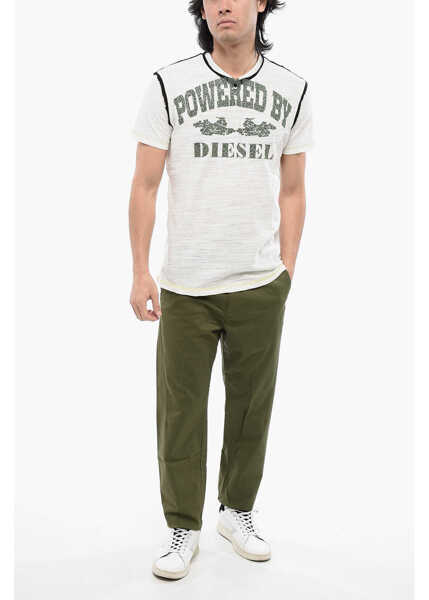 Tricouri Diesel Red Tag Slub Cotton T-Diegor-V-Raw T-Shirt With Flocked Prin White Barbati (BM 16858728) 4