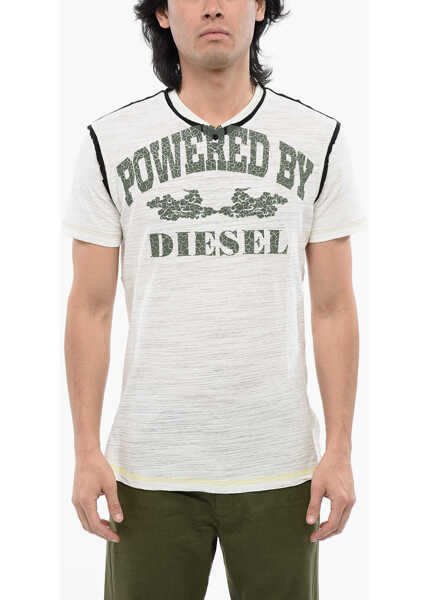 Tricouri Diesel Red Tag Slub Cotton T-Diegor-V-Raw T-Shirt With Flocked Prin White Barbati (BM 16858728) 1