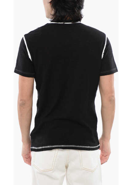 Tricouri Diesel Red Tag Slub Cotton T-Diegor-V-Raw T-Shirt With Cracked Effe Black Barbati (BM 16858731) 2