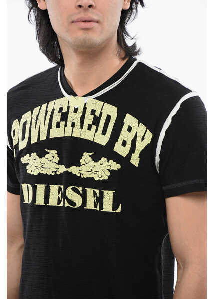 Tricouri Diesel Red Tag Slub Cotton T-Diegor-V-Raw T-Shirt With Cracked Effe Black Barbati (BM 16858731) 3