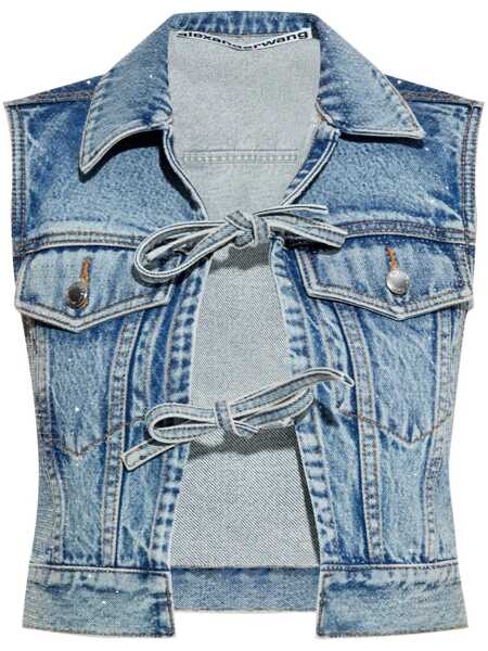 Topuri Alexander Wang Alexander Wang Clear Bead Hotfix Denim Vest VINTAGE LIGHT INDIGO Femei (BM 16859744) 1
