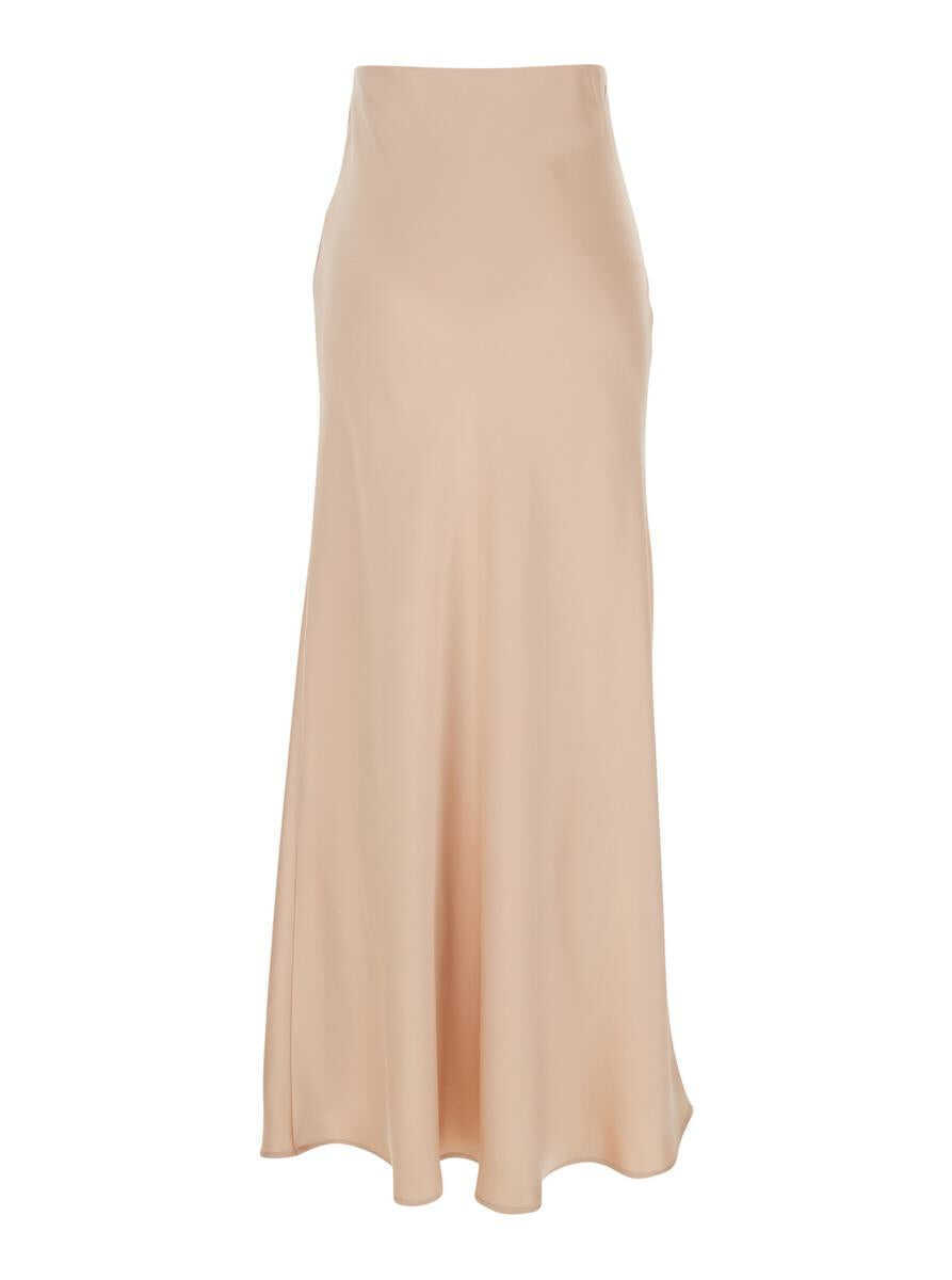 Fuste PLAIN Beige Long Skirt With Ruffle Detail At The Bottom In Satin Woman Beige Femei (BM 16860209) 2
