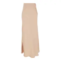 Fuste Beige Long Skirt With Ruffle Detail At The Bottom In Satin Woman Femei