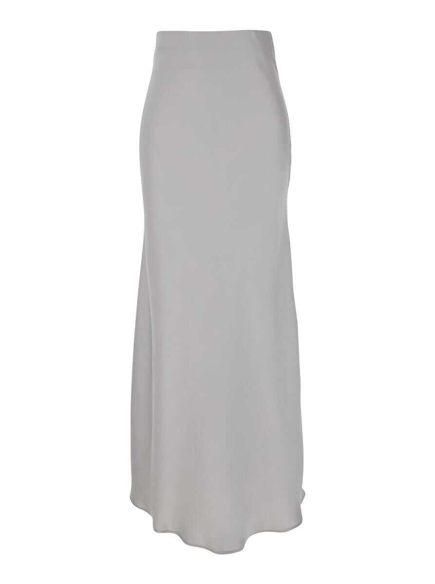 Fuste PLAIN Grey Long Skirt With Ruffle Detail At The Bottom In Satin Woman GREY Femei (BM 16860215) 1