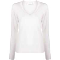 Pulovere White V-Neck Long-Sleeved Sweater In Wool And Silk Blend Woman Femei