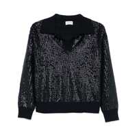 Pulovere Blue Sweater With Polo Collar And All-Over Applied Sequins In Cotton Woman Femei