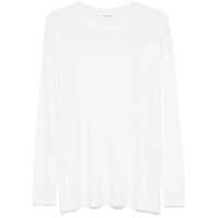 Pulovere White Long-Sleeved Crewneck Sweater In Wool And Silk Blend Woman Femei