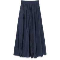 Fuste Blue Midi Skirt With Elastic Waist And Ruffle Design In Tech Fabric Woman Femei