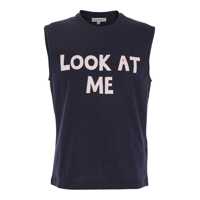 Topuri Blue Sleeveless Top With Maxi Print On The Front And Logo Detail On The Rear In Cotton Man Barbati