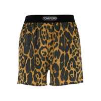 Pantaloni casual Multicolor Shorts With Patch Logo On The Waist And All-Over Leopard Print In Silk Stretch Woman Femei