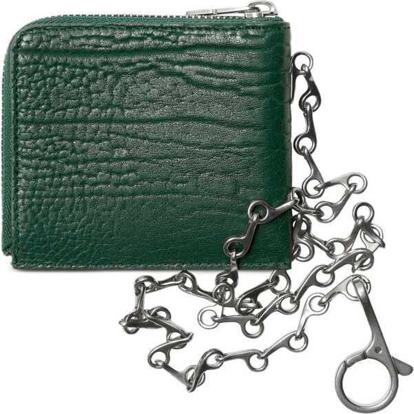 Portofele Burberry Textured Leather Wallet With Silver-Tone Chain Green Barbati (BM 16873491) 2