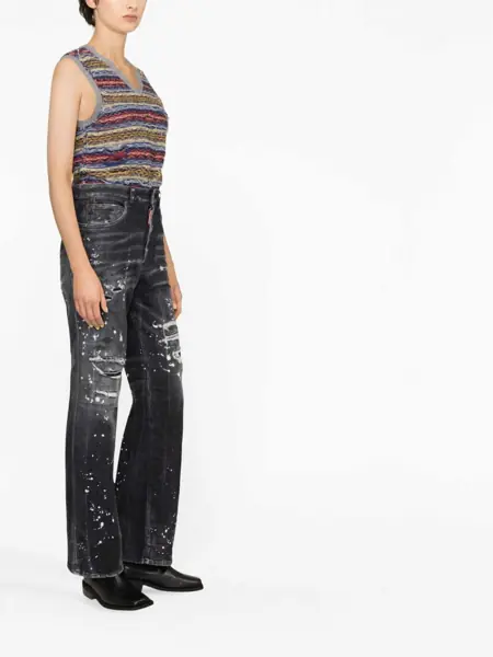 Blugi drepti DSQUARED2 Vintage Effect Wide Leg Roadie Jeans With Rhinestone 24Cm Black Femei (BM 16878162) 3