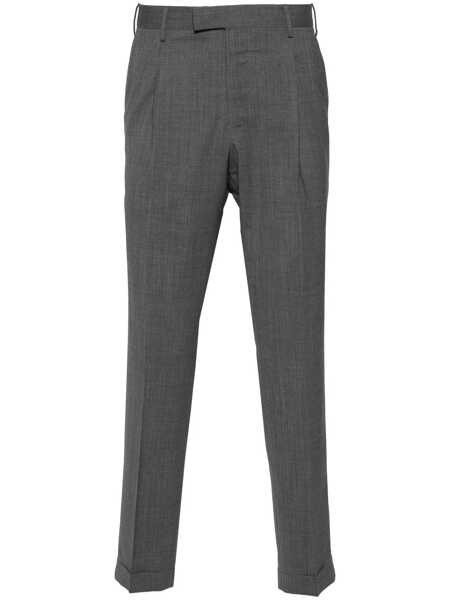 Pantaloni casual PT TORINO Trousers - MASTER, 1 Pleat, Diagonal Pockets, Flap Back Pockets, Turn-Up Gray Barbati (BM 16897295) 1